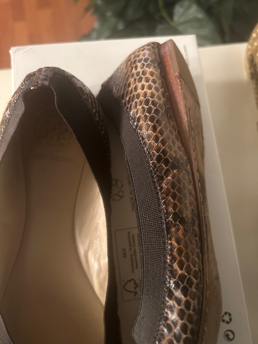 Tory Burch Brown Snake-Embossed Logo Round-Toe Flats - Picture 7 of 11